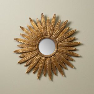 Miroir convexe plume dorée