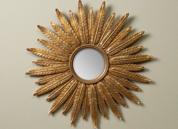 Miroir convexe plume dorée