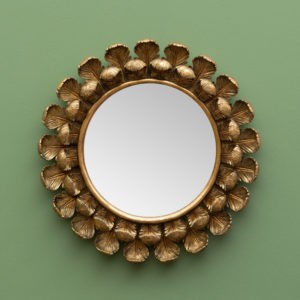 Miroir rond plume d’or