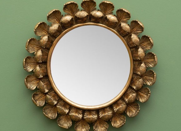 Miroir rond plume d’or